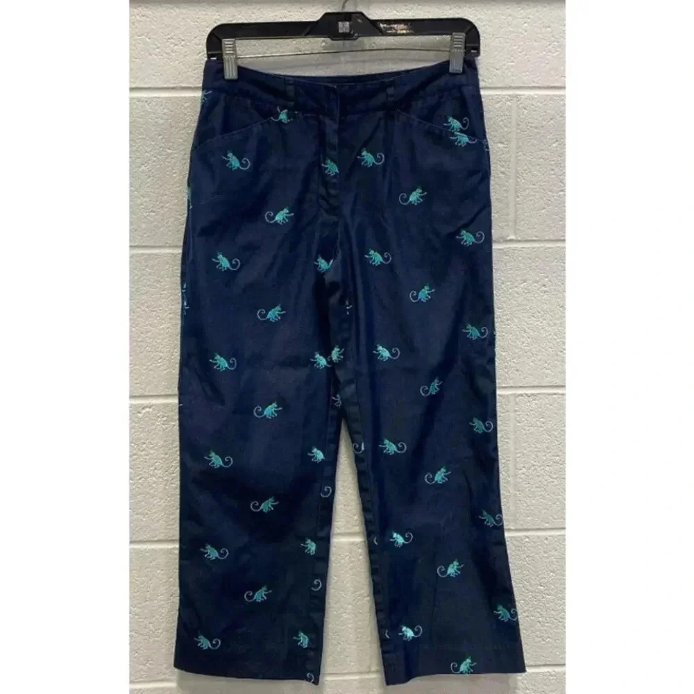 Lilly Pulitzer Women's Navy Monkey Embroidered Capri Jeans - 2